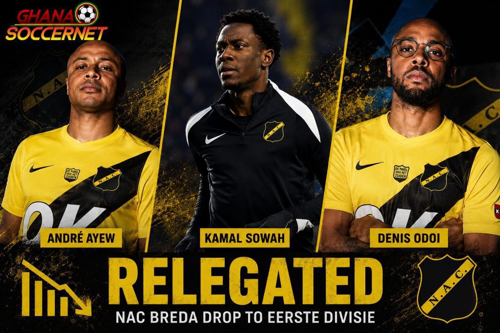 Andre Ayew, Kamal Sowah y Denis Odoi son relegados con NAC Breda